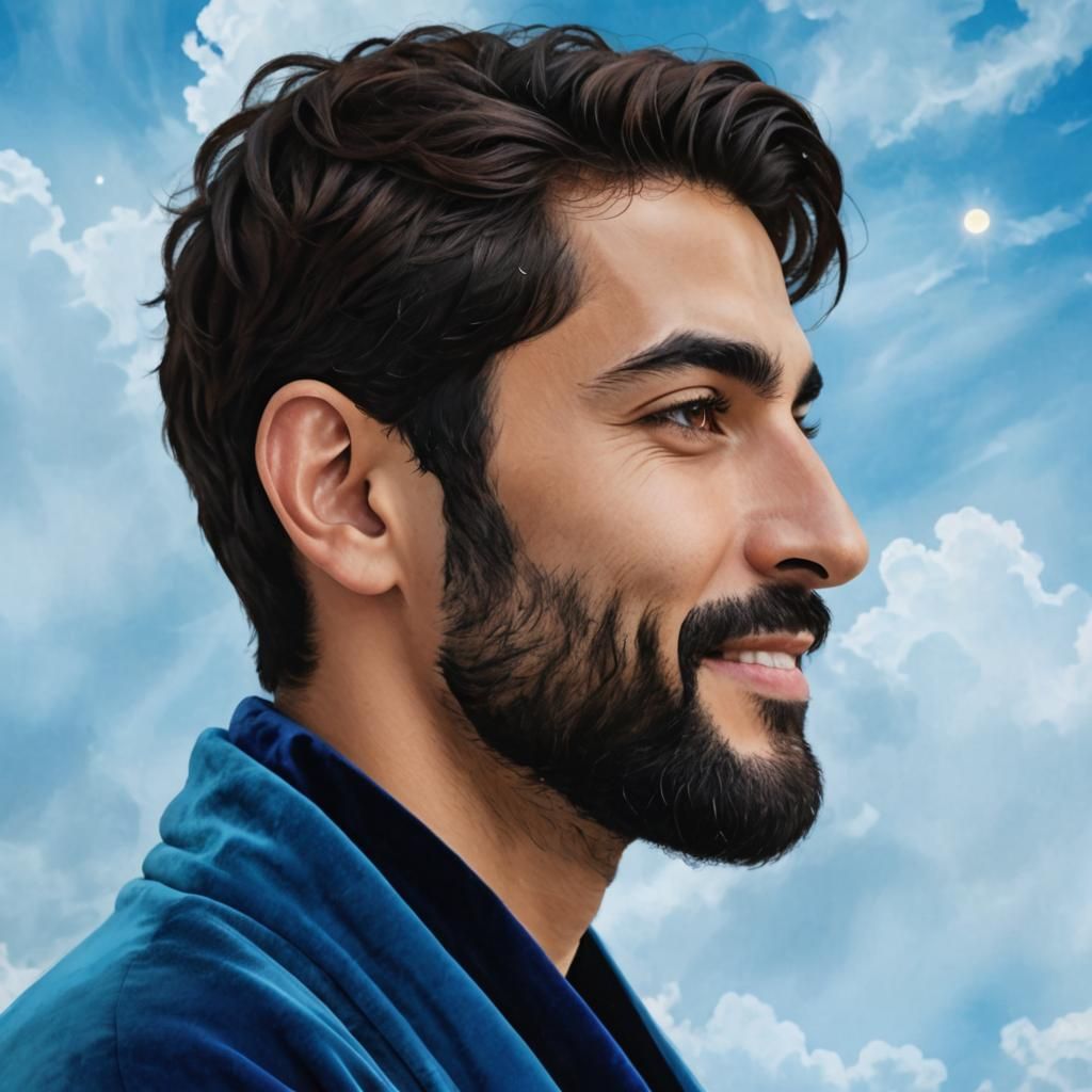 Celestial Iranian Man in Velvet Robe, Digital Art
