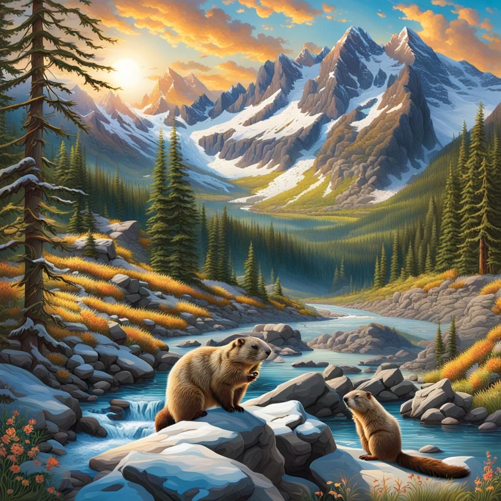Marmots in mountainscape