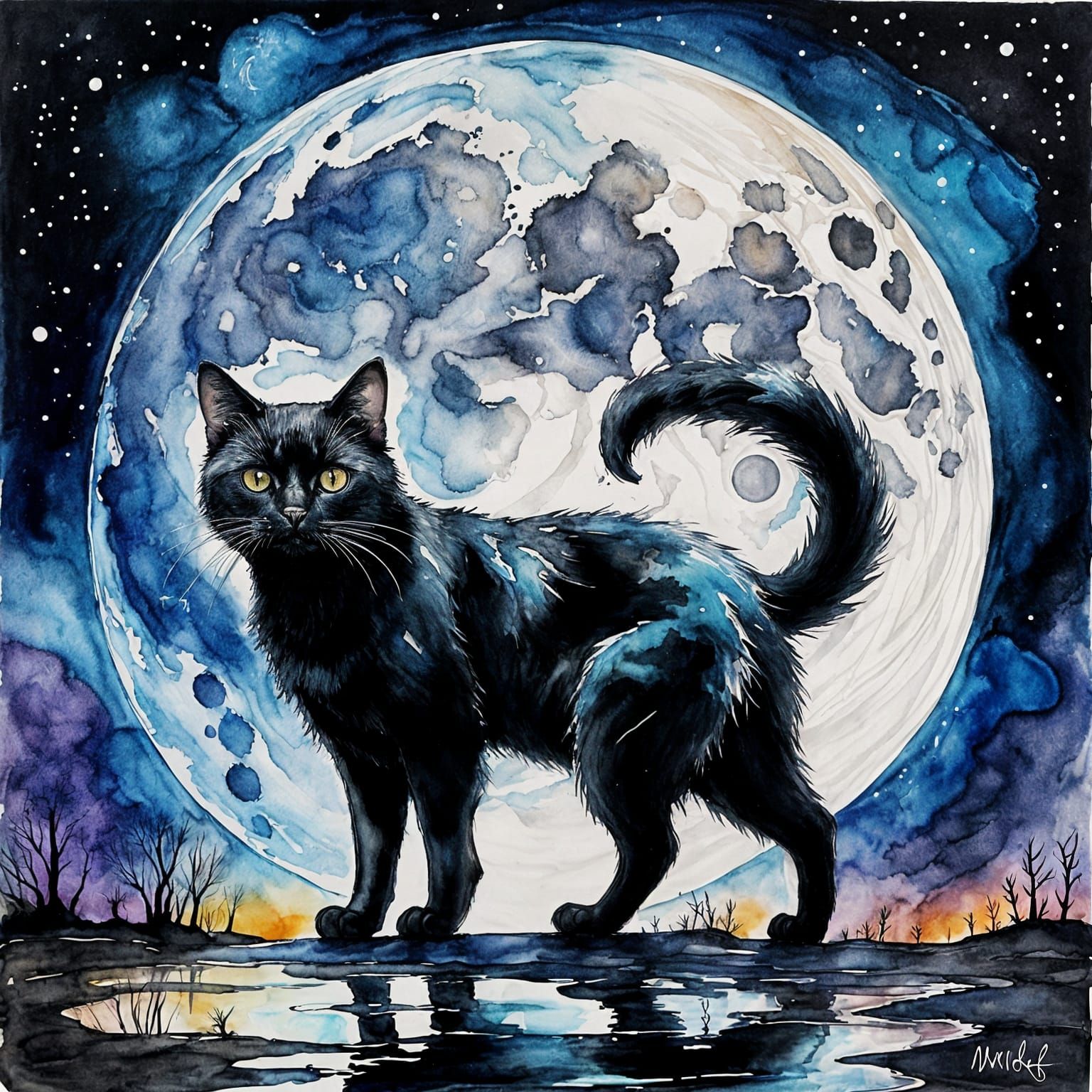 Otherworldly Black Cat Alcohol Ink Painting
