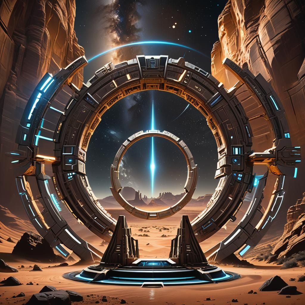 Sci-Fi Stargate Portal in Desert Canyon