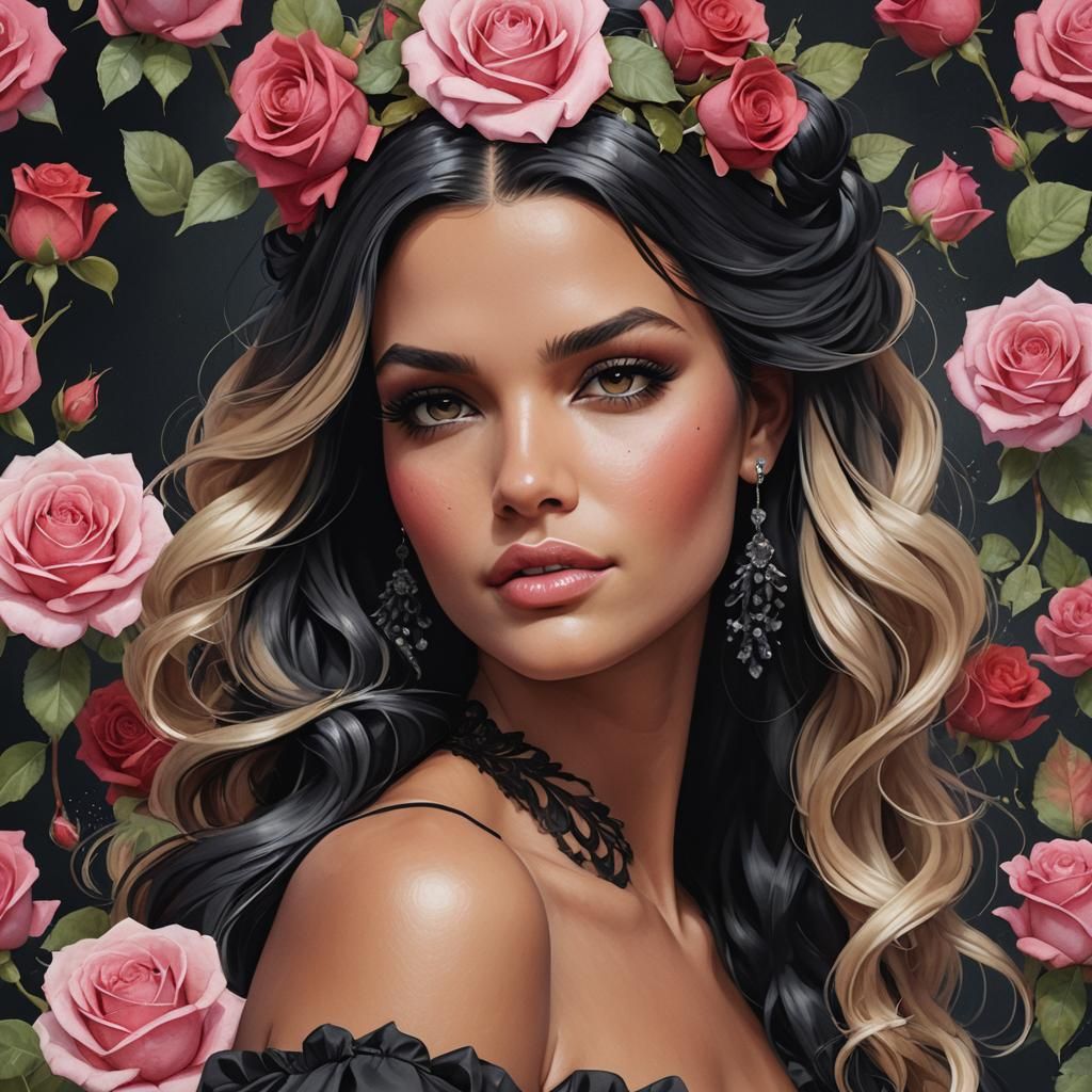 Hyperrealistic Watercolor Portrait with Roses