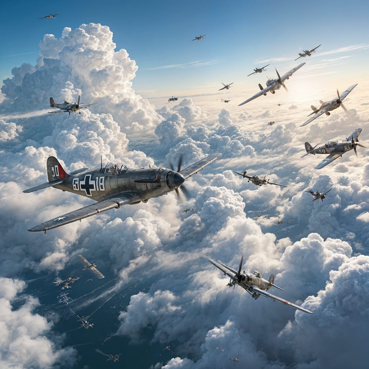WWII Aerial Battle Scene in a Photorealistic Style