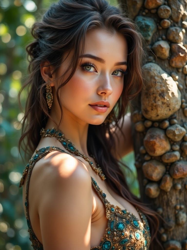 Ethereal Woman in Lush Landscape, Digital Art