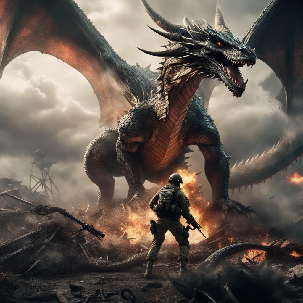 Soldier vs Dragon: Epic Digital Matte Painting