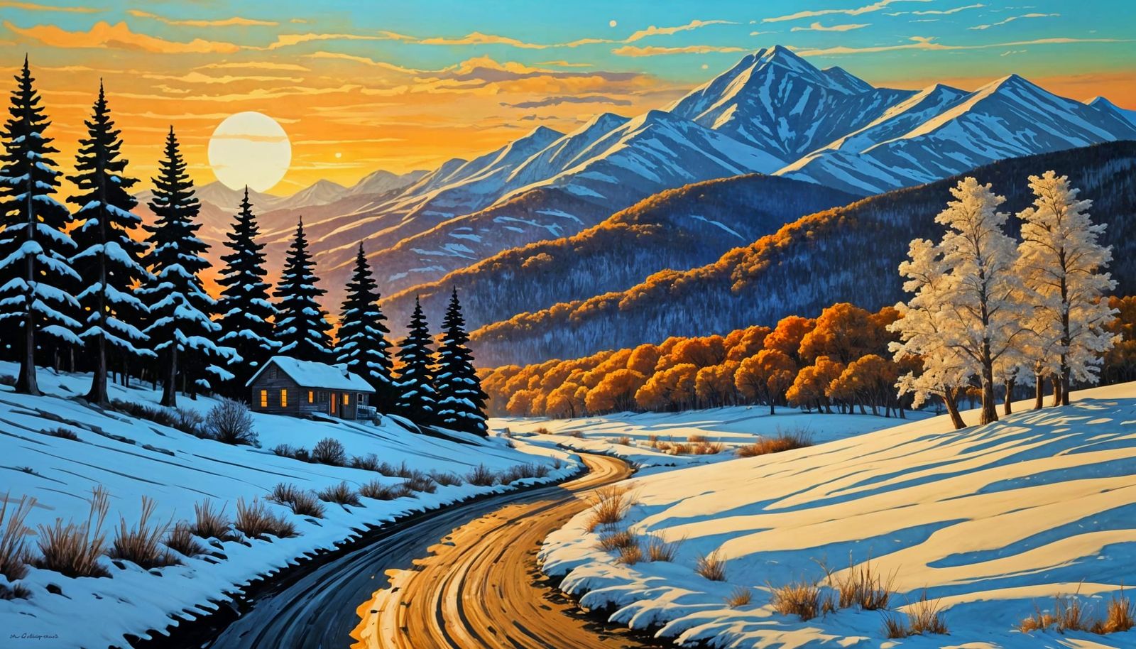 Textured Snowy Landscape in Impressionist Style