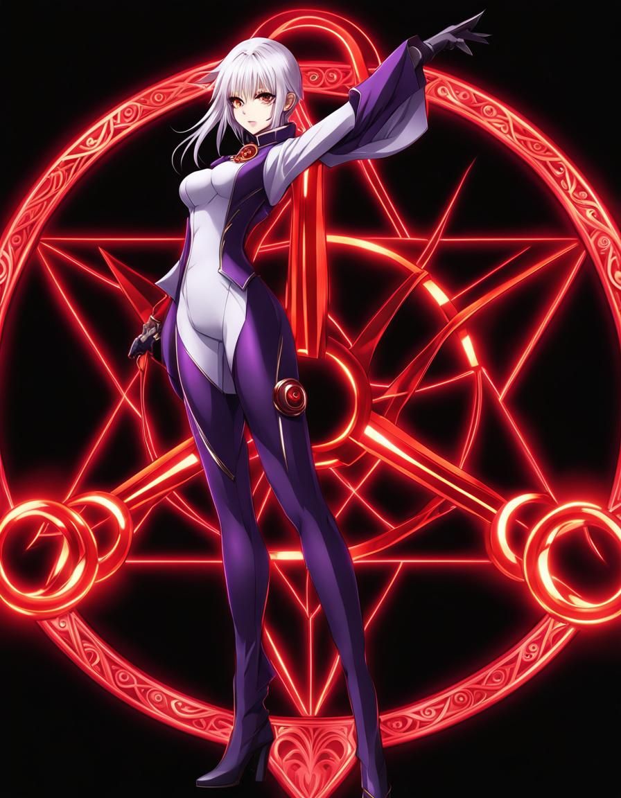 Anime Woman with White Hair and Red Eyes