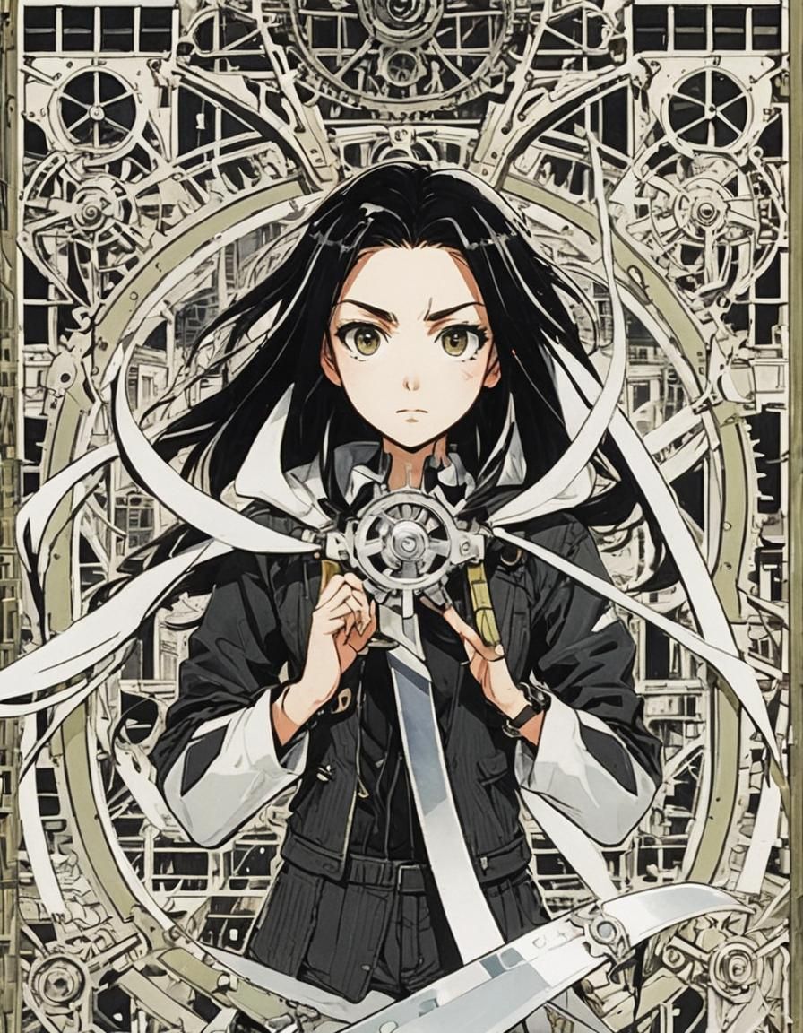 Mechanical Woman with Sword in Studio Trigger Style