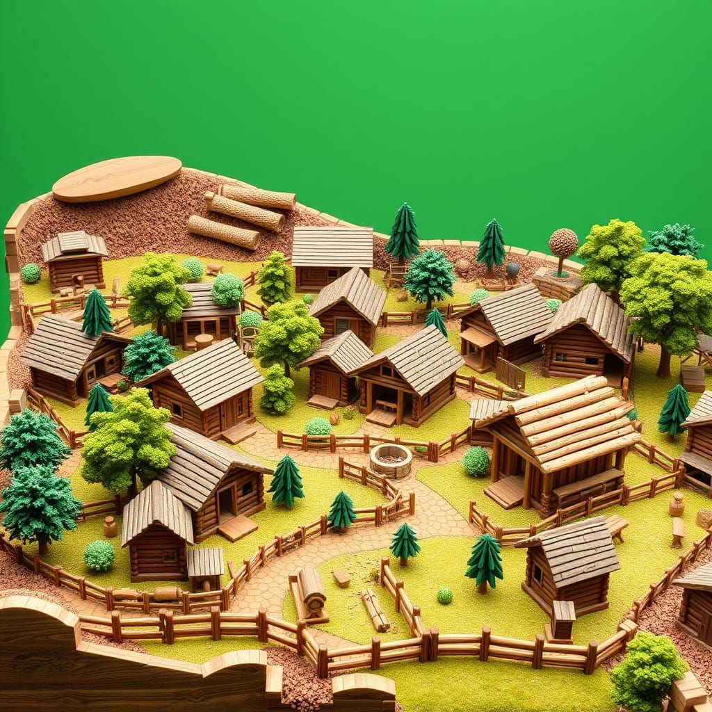 a diarama of an early American farming village, made using (...