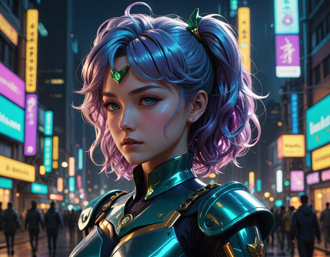 Sailor Neptune in Cyberpunk Realism