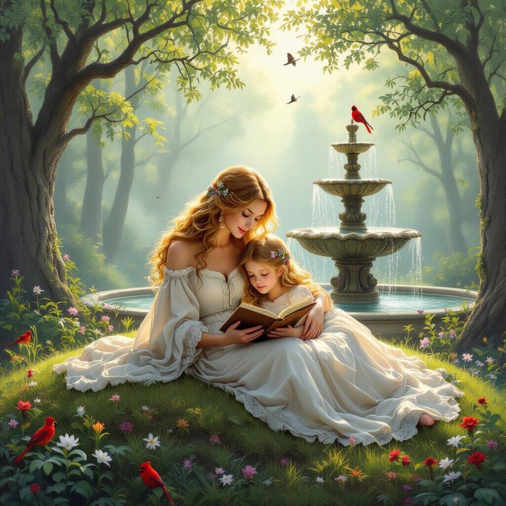 Enchanted Forest: Mother and Daughter in Dreamy Landscape