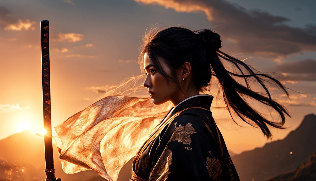 Female Samurai Duel in Hyper-Realistic Digital Art