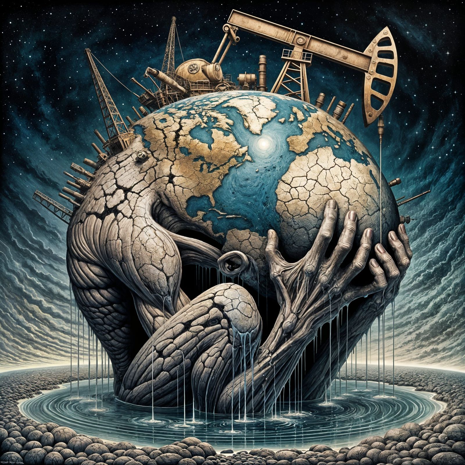 Earth in Despair: A Surreal Environmental Crisis