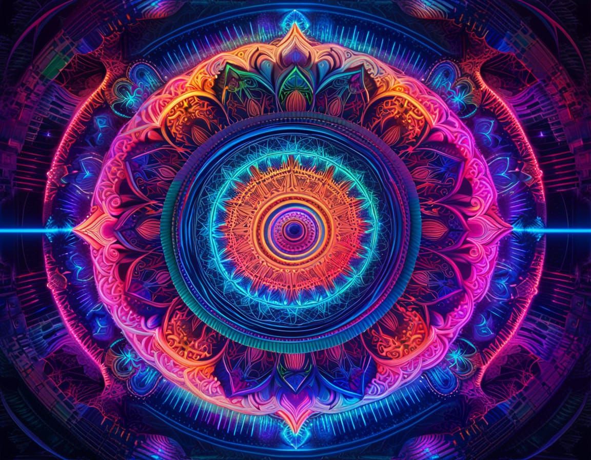 Holographic Neon Mandala in Cosmic Astral Style