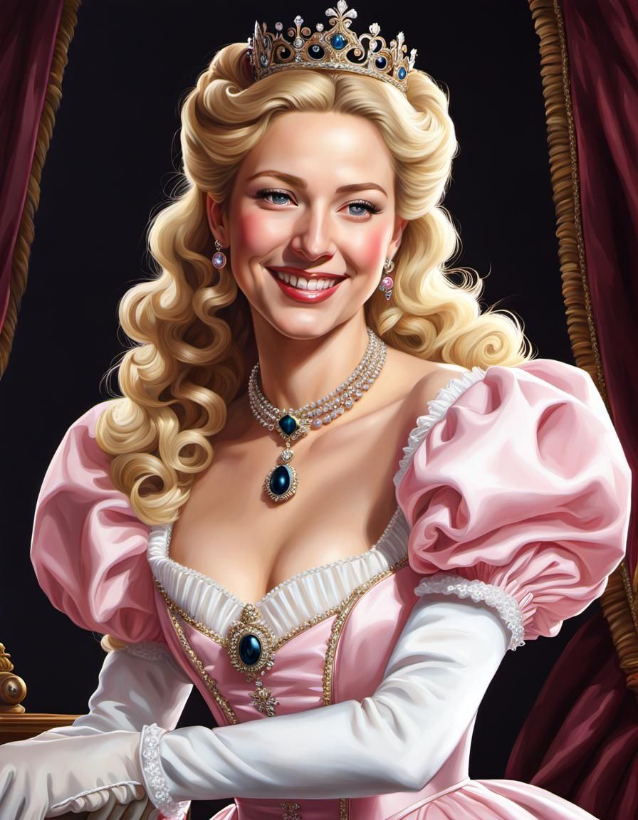 Blonde Woman in Princess Dress, Oil Painting Style