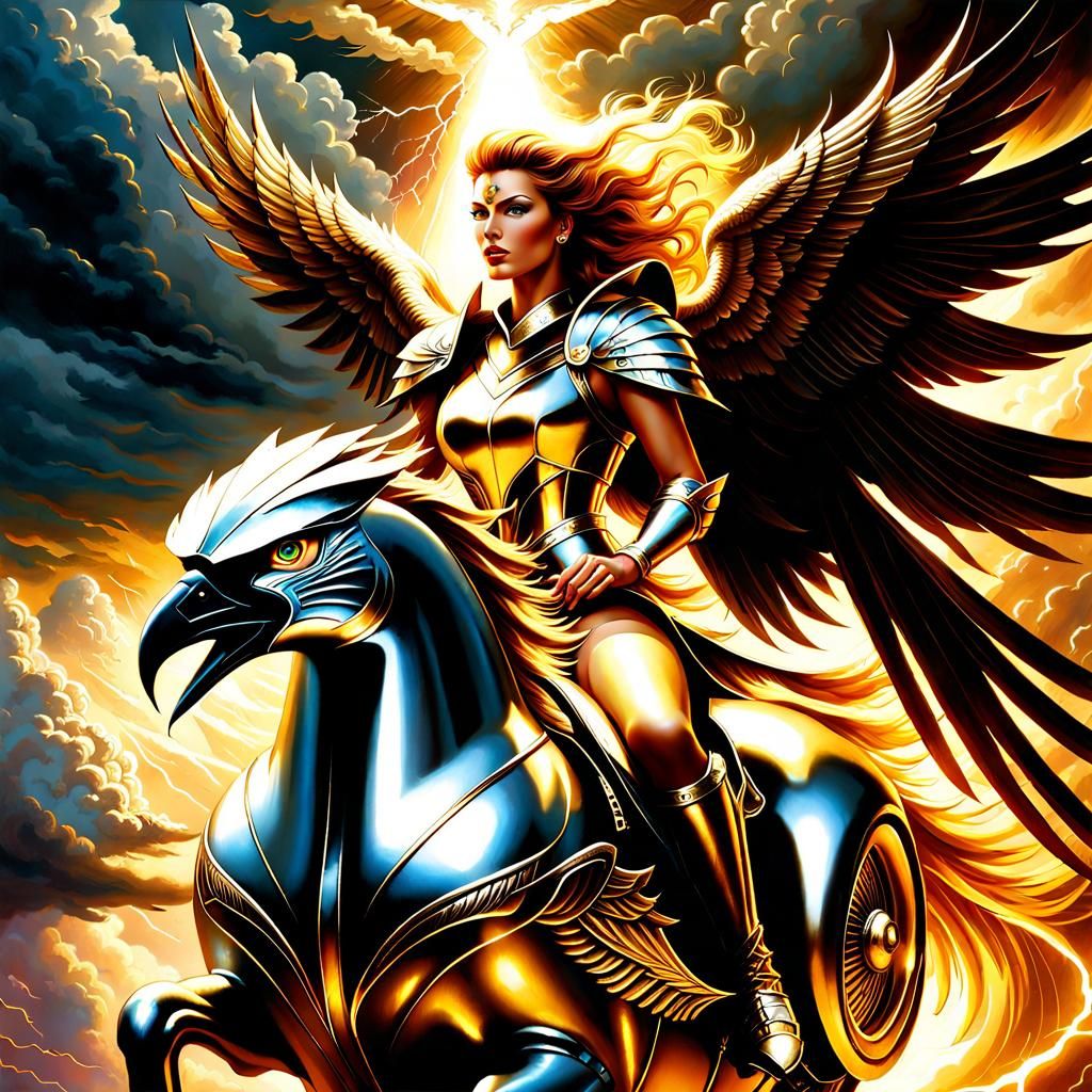 Woman Rides Thunderbird in Lightning Storm