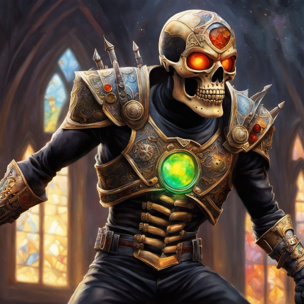 Gothic Rockstar Hero in Iridescent Skull Mask