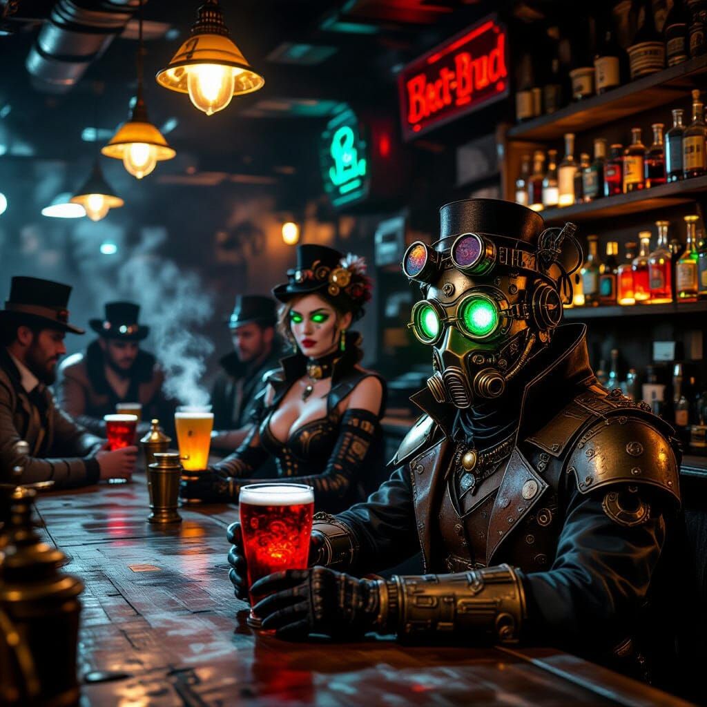 Steampunk Bar in Post-Apocalyptic Future