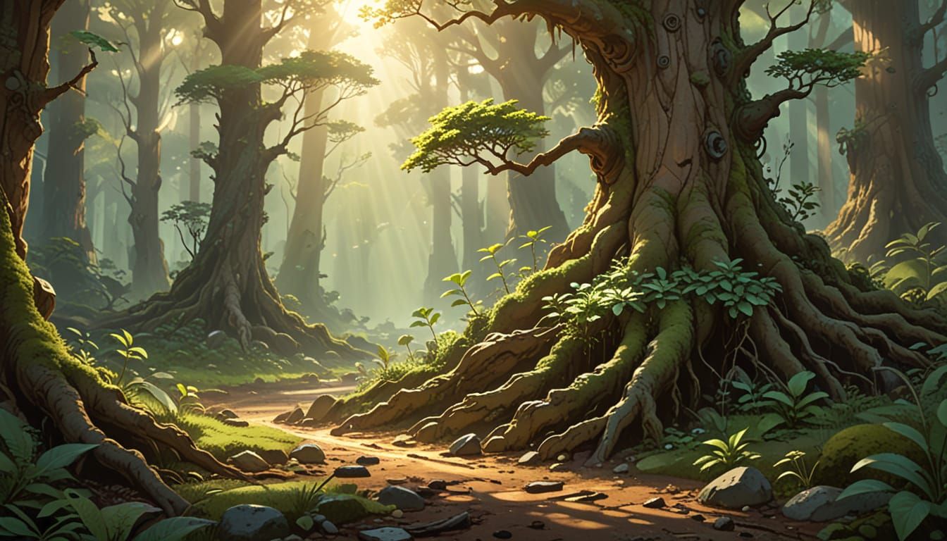 Radiant Seedling Grows into Mighty Tree in Digital Painting