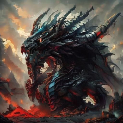 Sci-Fi Mech Dragon Kaiju in Cyberpunk Cityscape