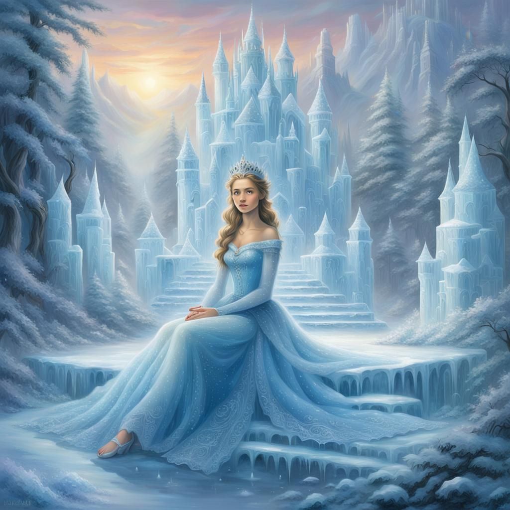 Ice Princess on Throne in Ice Castle