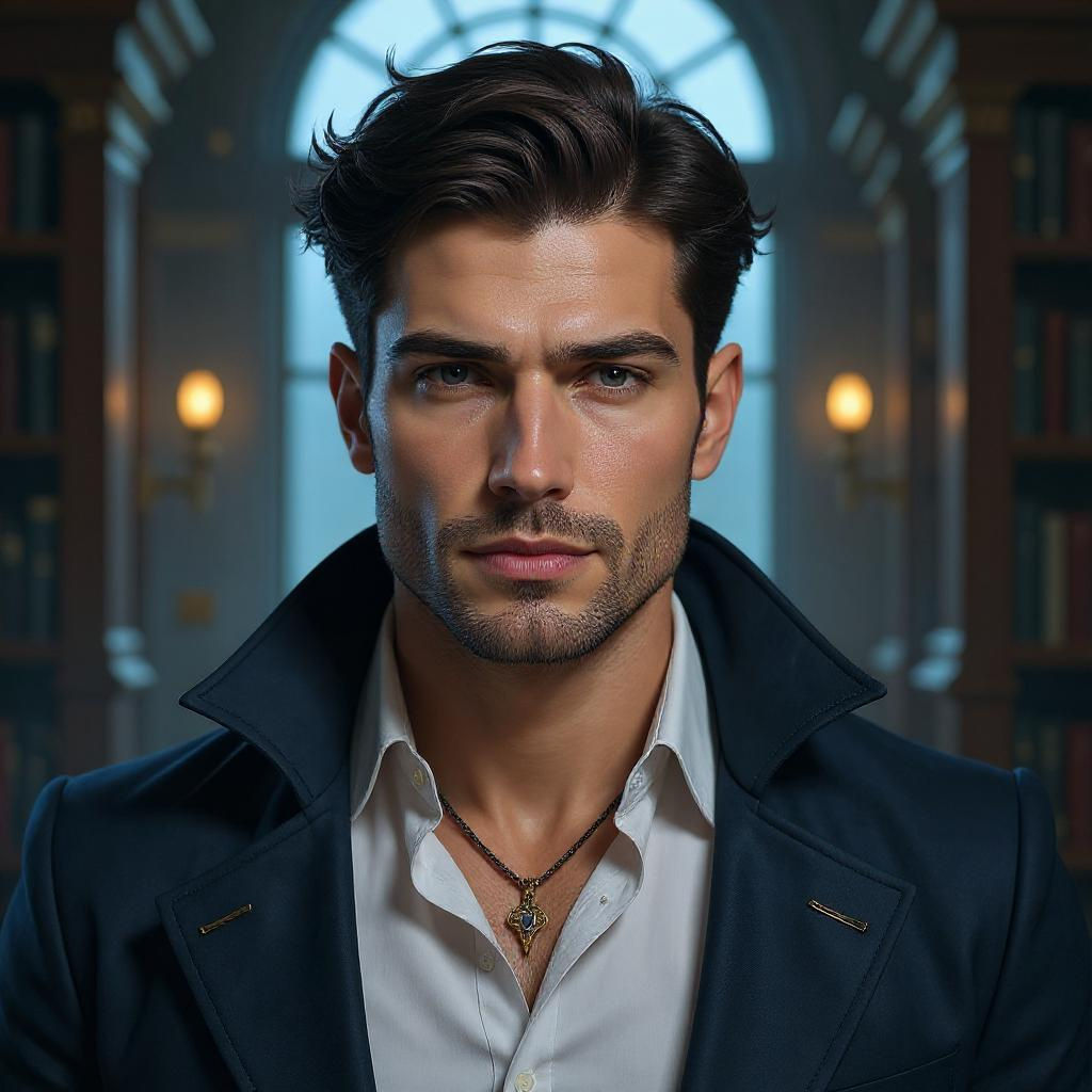 Memory Sorcerer Portrait in Library, Fantasy Art