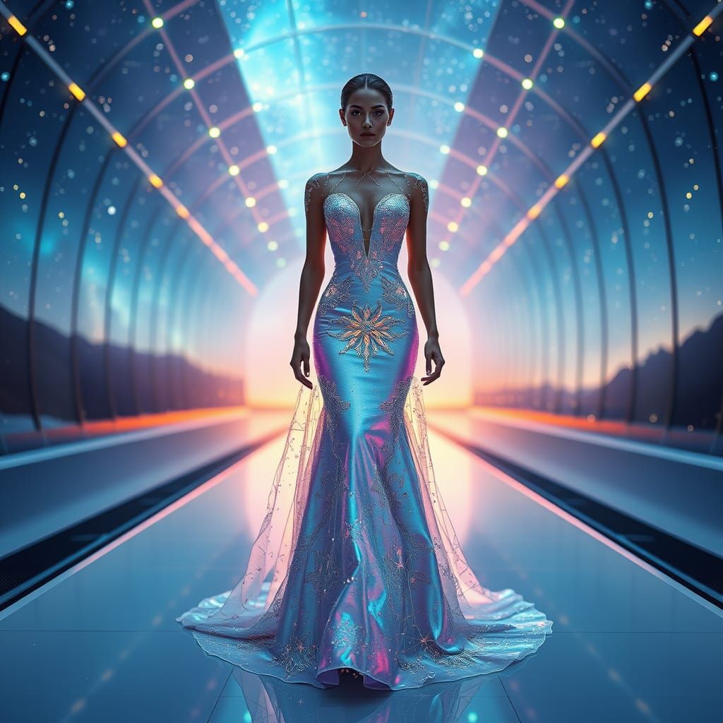 Ultra-realistic fashion photography of a futuristic bride