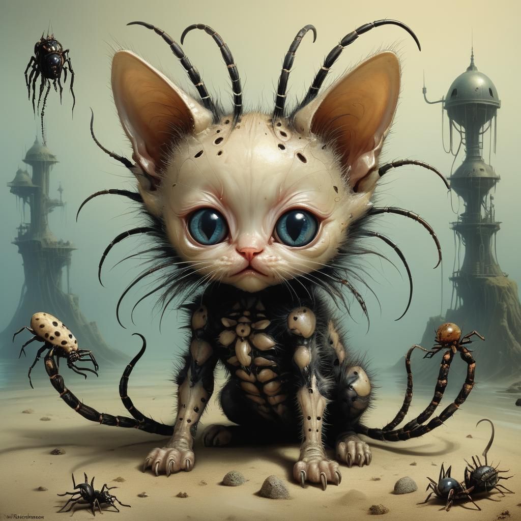 Chibi Kitten-Tarantula Hybrid in Surreal Style