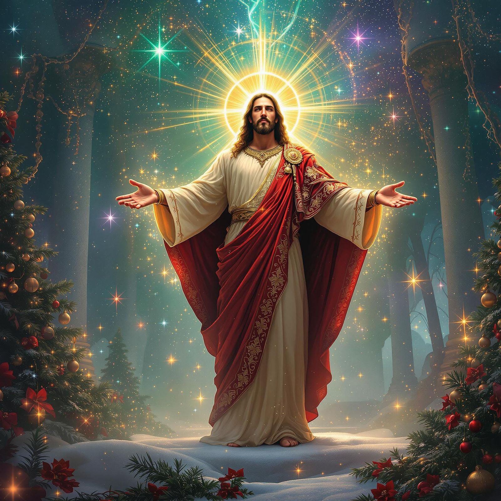 Regal Christmas Scene in Exquisite Matte Painting Style