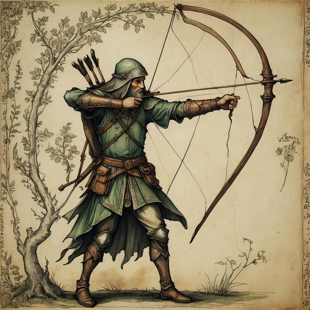 Elven Archer in Renaissance Bestiary Style