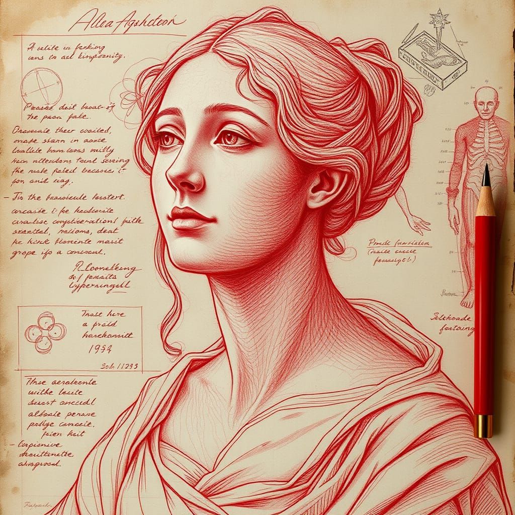 Renaissance Woman Red Chalk Drawing