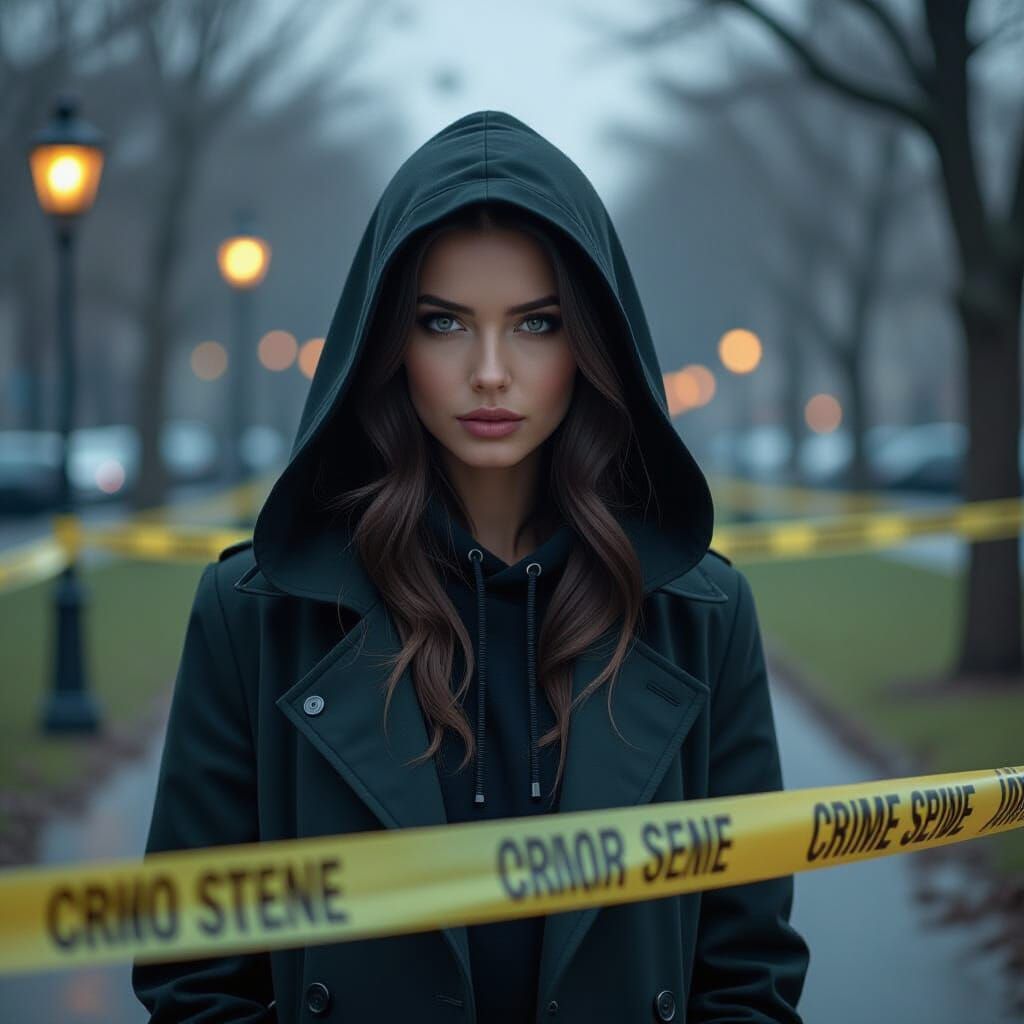 Surreal Crime Scene in Park with Dark Atmosphere