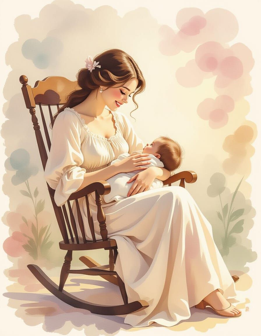 Mother and Baby in Watercolor Style