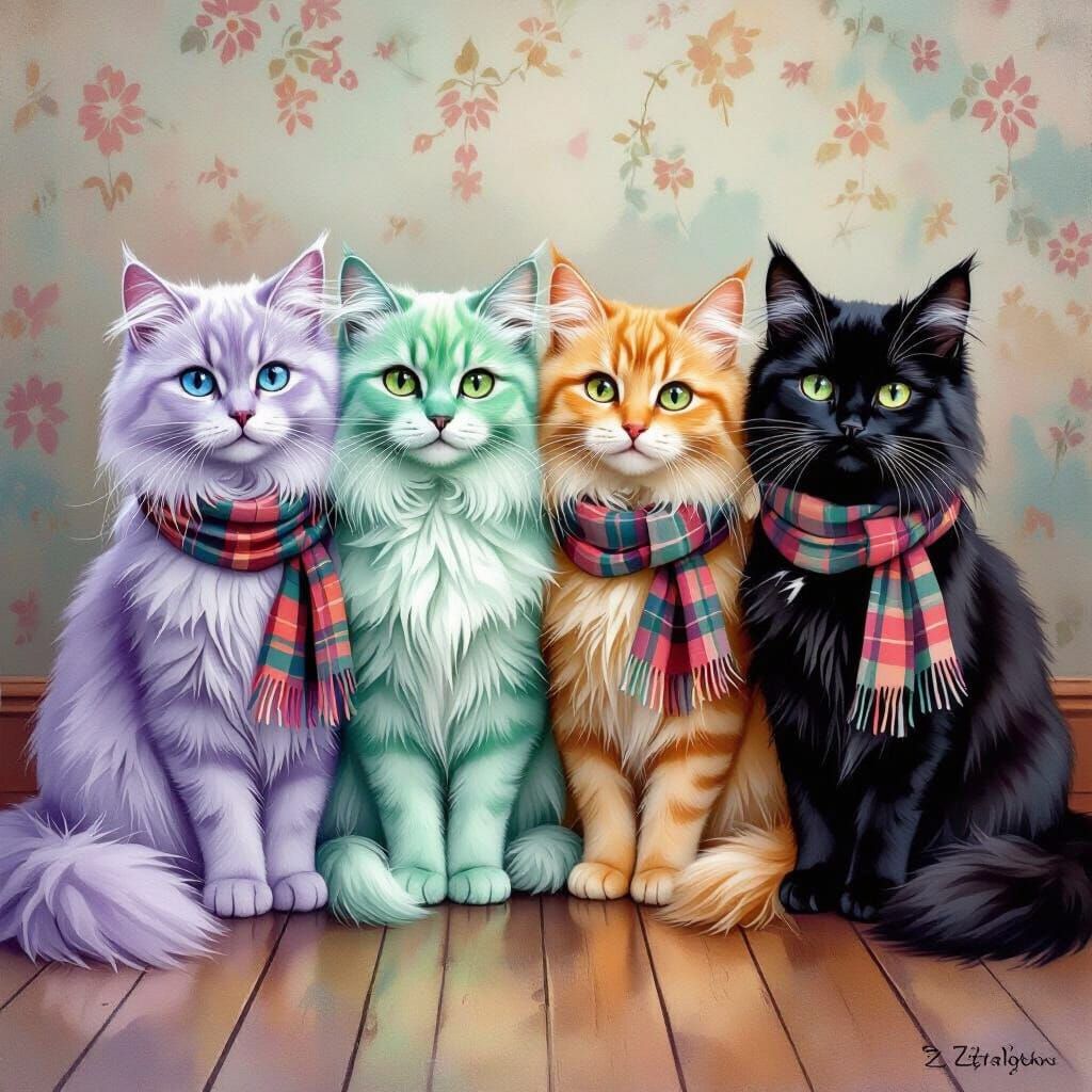 Whimsical Watercolor Cats in Vibrant Hues