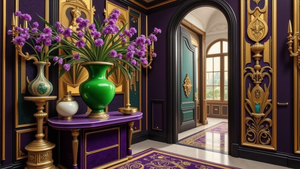 Enter a grand art deco mansion through an entryway