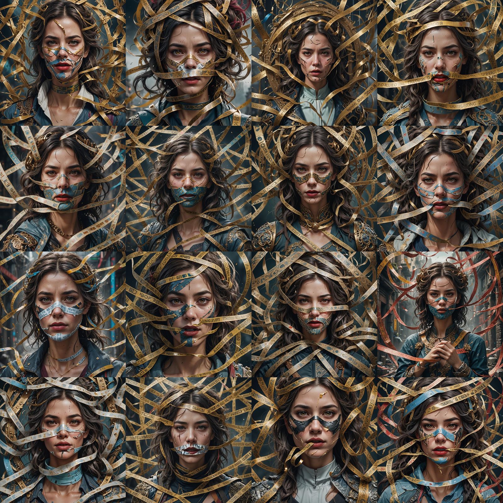 Woman with Tape Over Mouth: Detailed Matte Painting