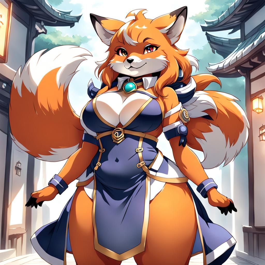 Curvy Anthro Fox in Anime Style