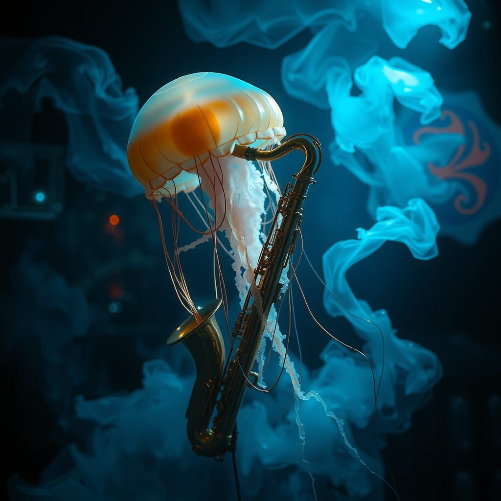 A jellyfish playing the saxophone