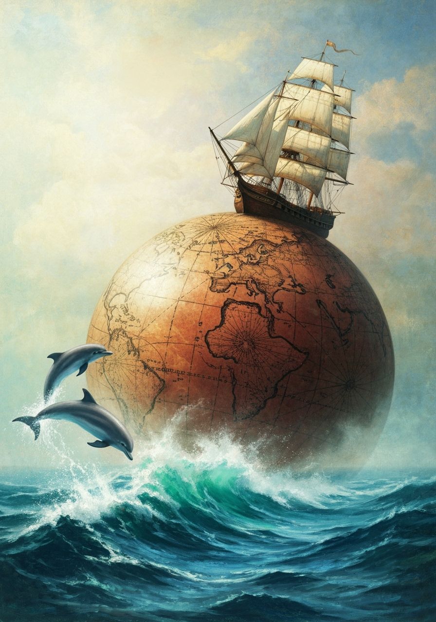 Sailing Ship on Globe in Dreamy Double Exposure