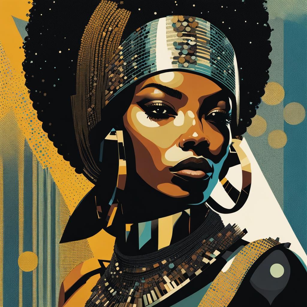 Empowered Afropunk Warrior Woman in Mixed Media Collage