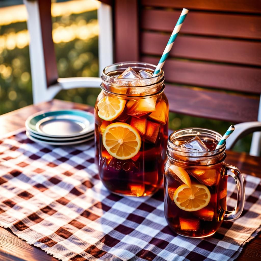 Iced Tea in Mason Jar on Porch
