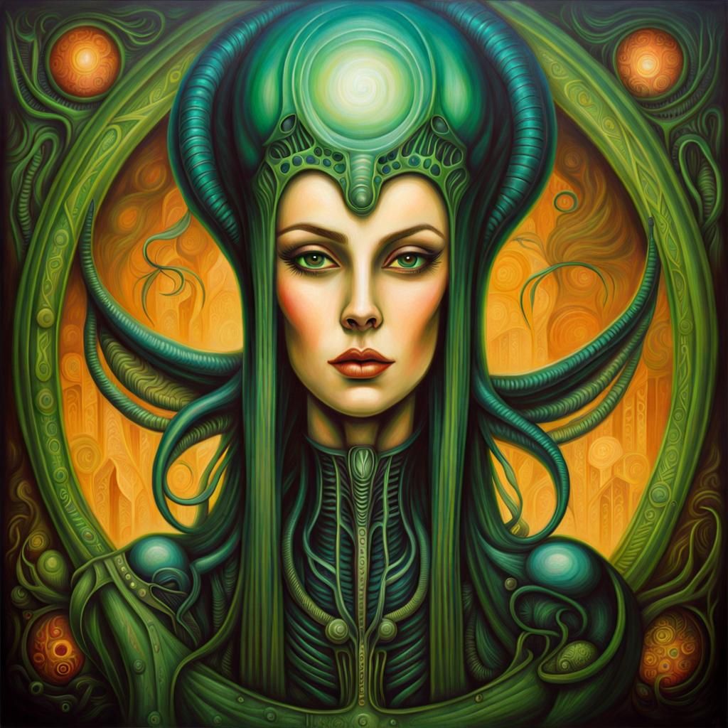 Biomechanical Cosmic Horror Portrait