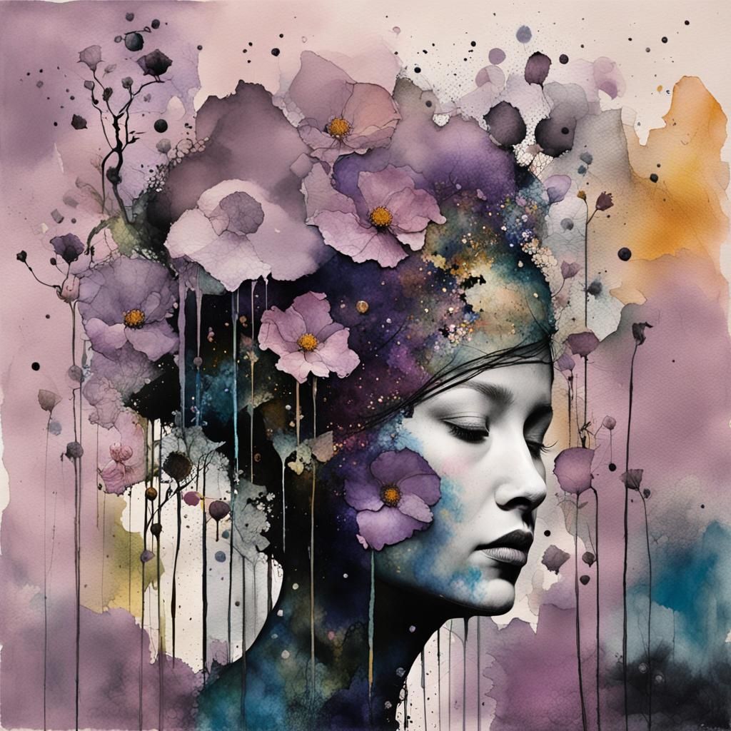 Mauve Flowers in Watercolor Gouache Style