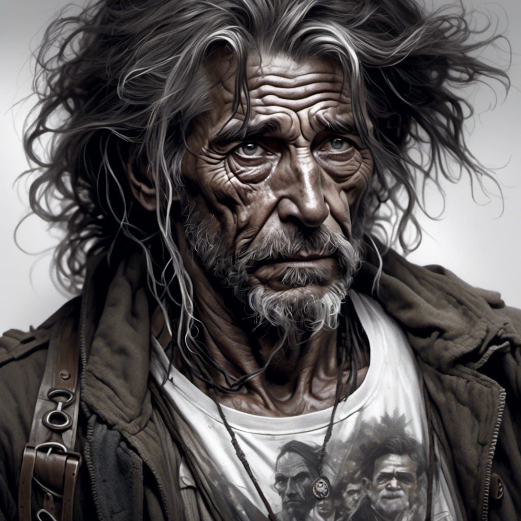 Detailed Portrait of a Rugged Homeless Man