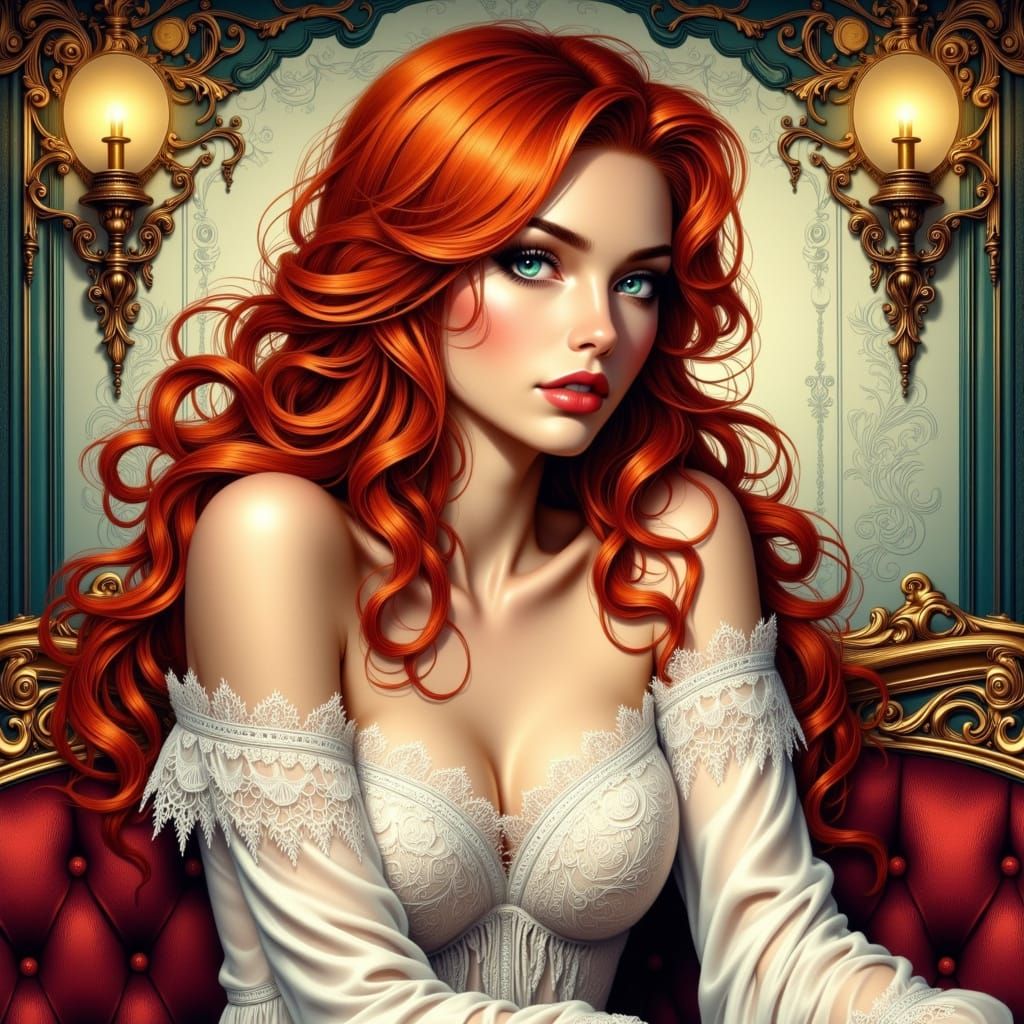 Rockabilly Woman in Art Nouveau Style