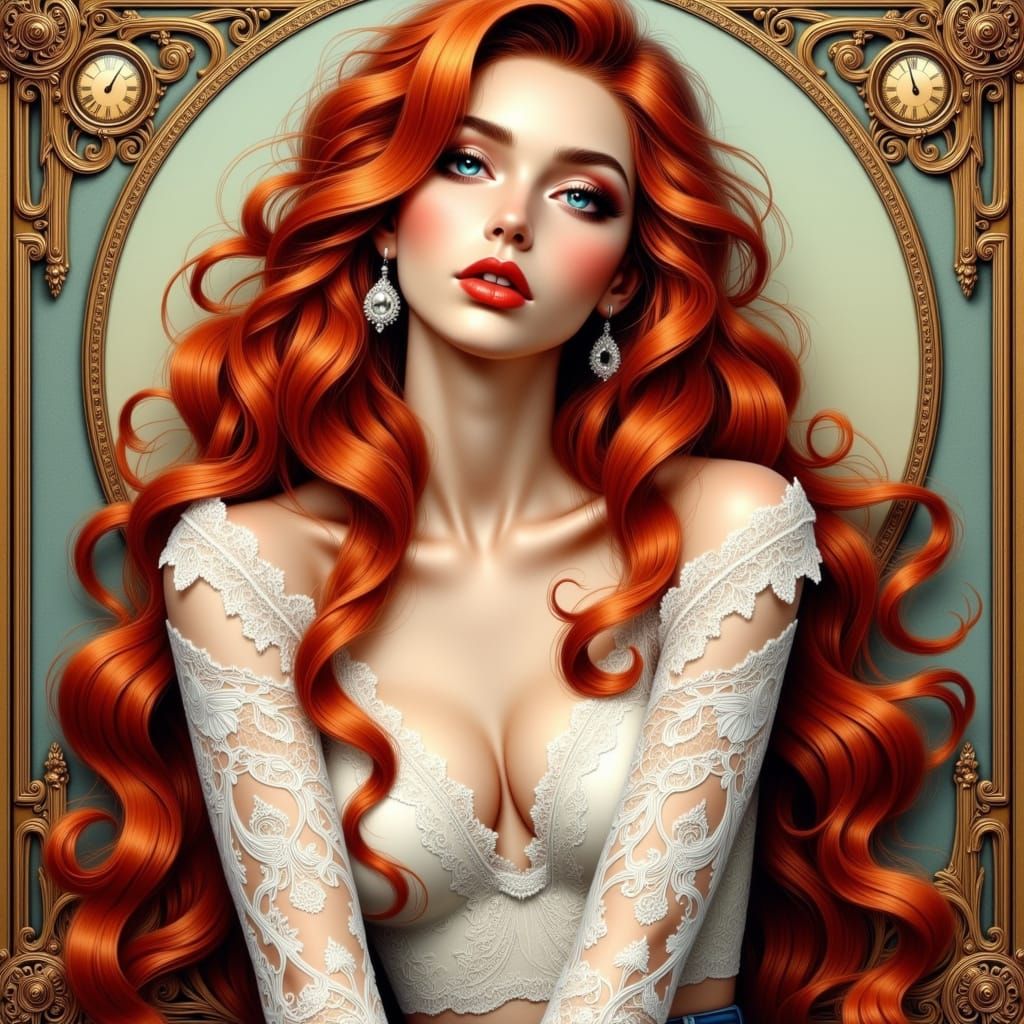 Confident Rockabilly Woman in Art Nouveau Style