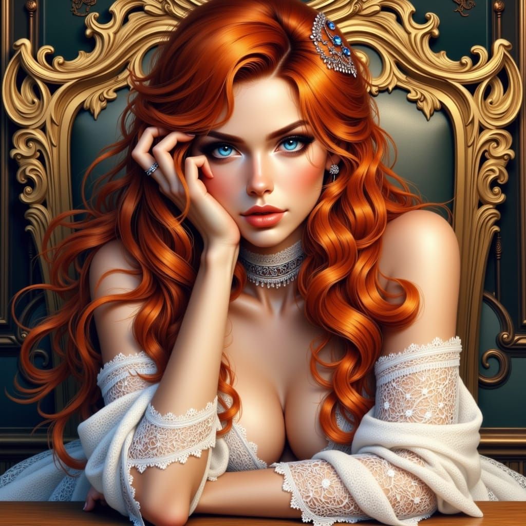 Rockabilly Woman in Art Nouveau Style