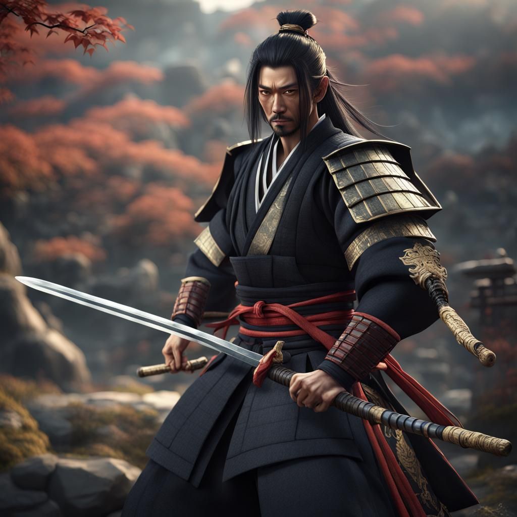 Samurai Warrior in Traditional Dress: 8K Artstation Painting