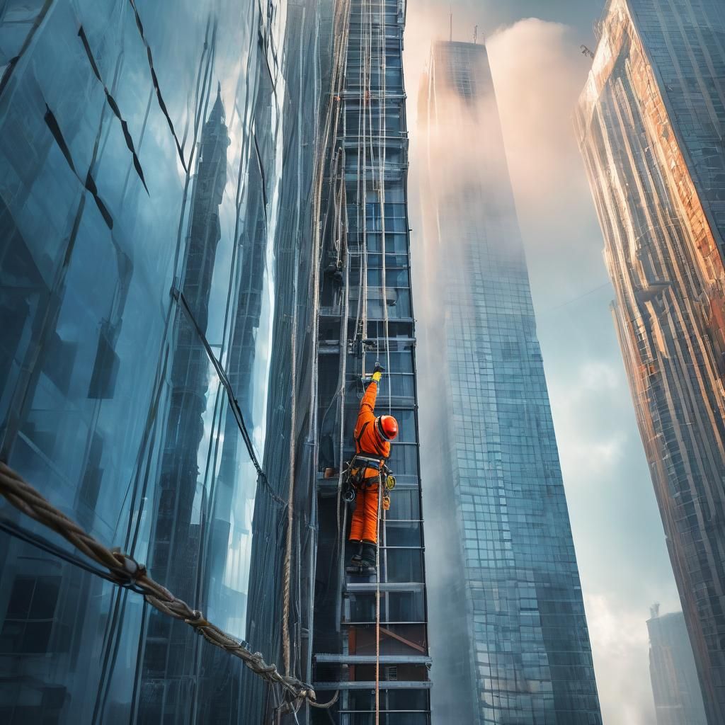 Skyscraper Window Washer in 3D Illustration
