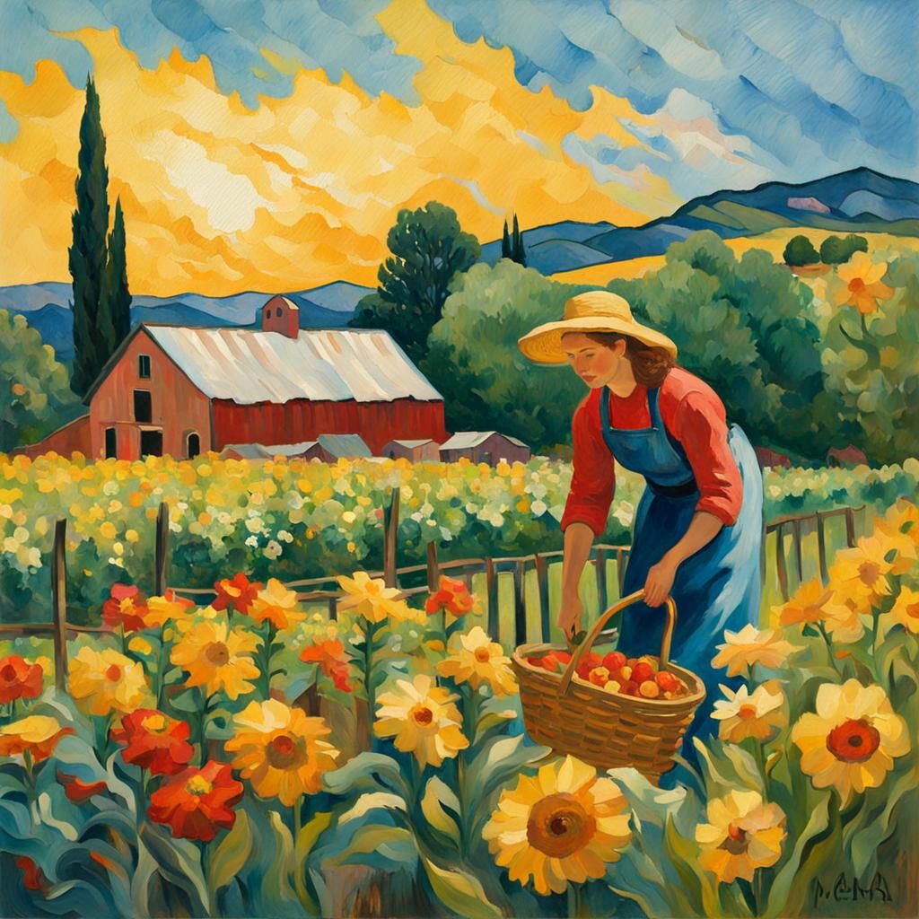 Urban Farm in Impressionist Style with Floral Arch