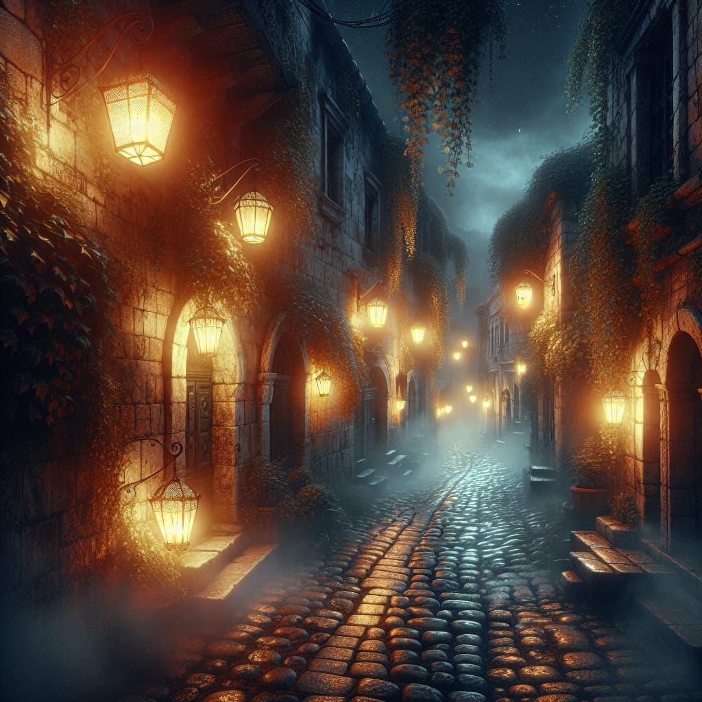 Ancient Town Alleyway at Night in 4K